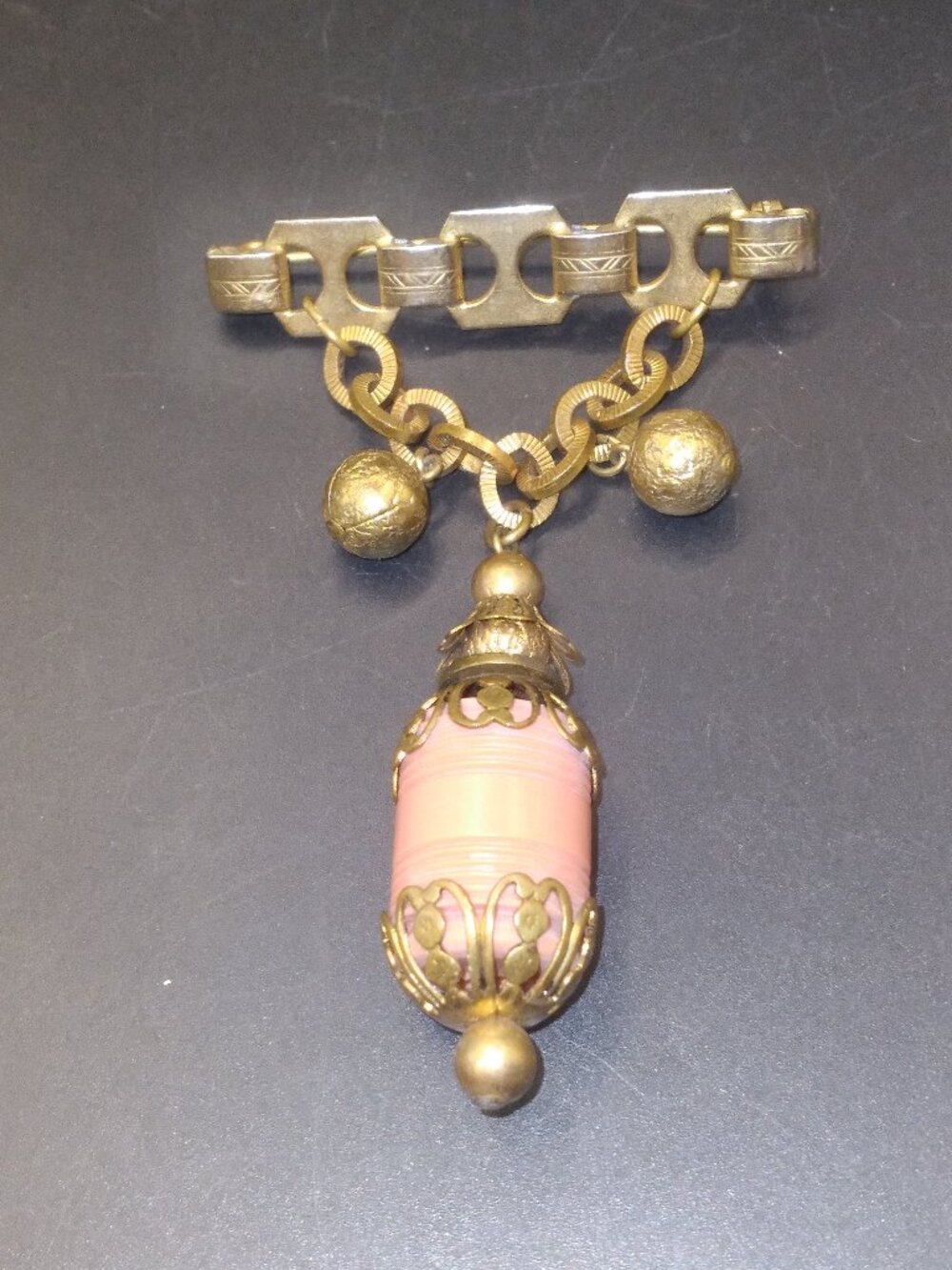Vintage 1940's Exceptional Coral Color Celluloid Asian Lantern Dangle Brooch